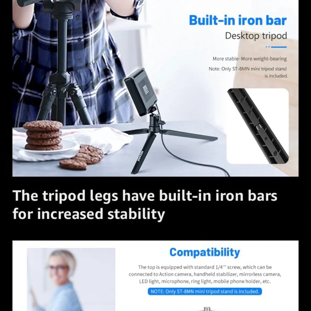 NWT Mini tabletop tripod hand grip pocket size foldable stand with 1/4” screw